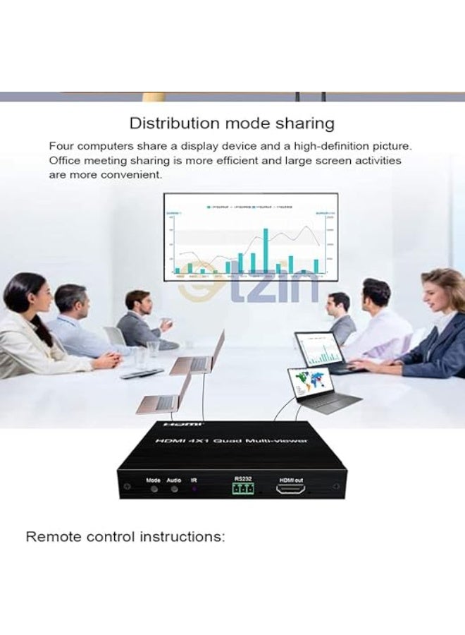 جهاز تقسيم الشاشة وعرض متعدد HDMI 4x1 - عملي وجودة عالية (1080P) - عرض 4 مصادر على شاشة واحدة مع تبديل سلس - Image 2