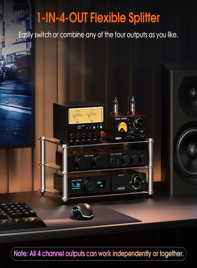 Nobsound D5 4-Way Audio Switch: 5-Band HiFi Stereo EQ Preamp & RCA Splitter w/VU Meter & Headphone Amp for Home Theater/Studio/DJ - Image 3