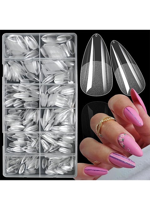 504pcs Almond Fake Gel Nail Tips  Almond Press on Nails Medium French Design Clear Full Cover Artificial Almond False Nails Transparent Semi Frosted Nail Plate for Home DIY Nail Salon Nail Extension