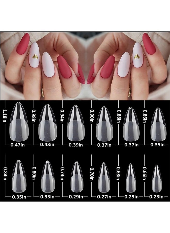504pcs Almond Fake Gel Nail Tips  Almond Press on Nails Medium French Design Clear Full Cover Artificial Almond False Nails Transparent Semi Frosted Nail Plate for Home DIY Nail Salon Nail Extension