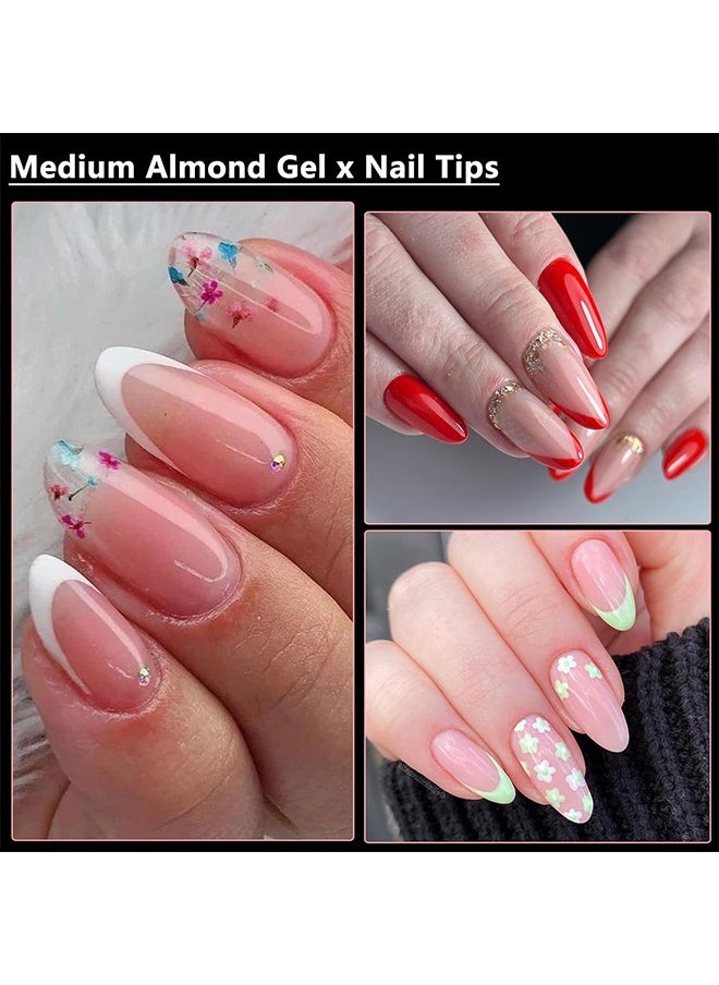 504pcs Almond Fake Gel Nail Tips  Almond Press on Nails Medium French Design Clear Full Cover Artificial Almond False Nails Transparent Semi Frosted Nail Plate for Home DIY Nail Salon Nail Extension
