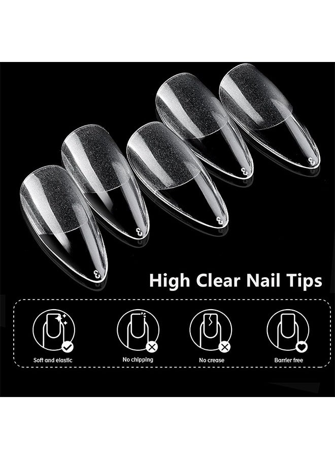 504pcs Almond Fake Gel Nail Tips  Almond Press on Nails Medium French Design Clear Full Cover Artificial Almond False Nails Transparent Semi Frosted Nail Plate for Home DIY Nail Salon Nail Extension