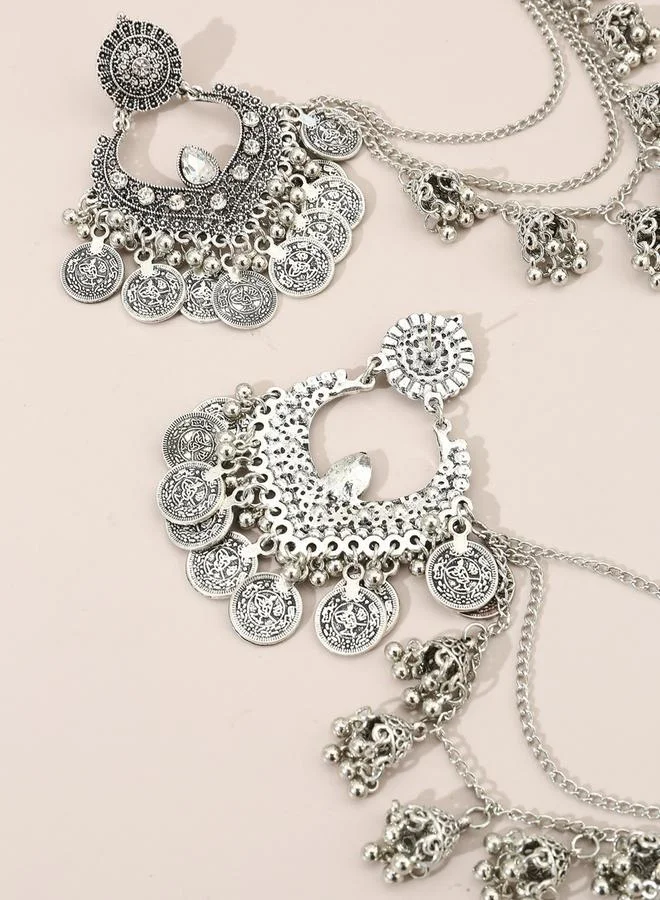 Take Two Take Two Coin Drop Texture Tassel Hair Chain Earrings