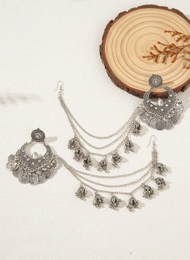 Take Two Take Two Coin Drop Texture Tassel Hair Chain Earrings