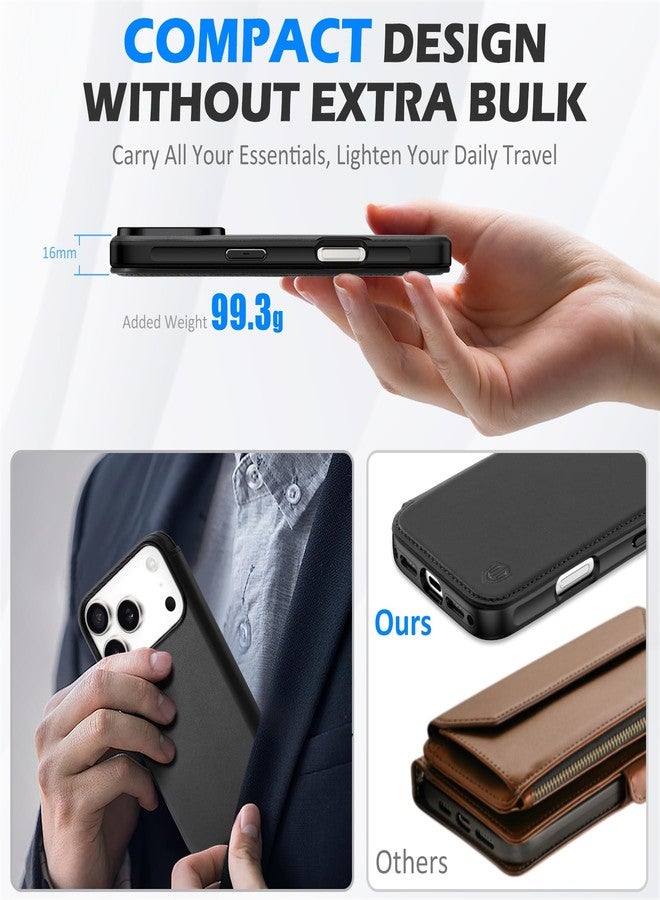 SHIELDON Genuine Leather Slim Wallet Case Compatible with iPhone 17 Pro 6.3-inch 5G 2025, Magnetic Wireless Charging, RFID Blocking, Card Holder, Shockproof, Strap Holes, Protective Flip Cover - Black - Image 4