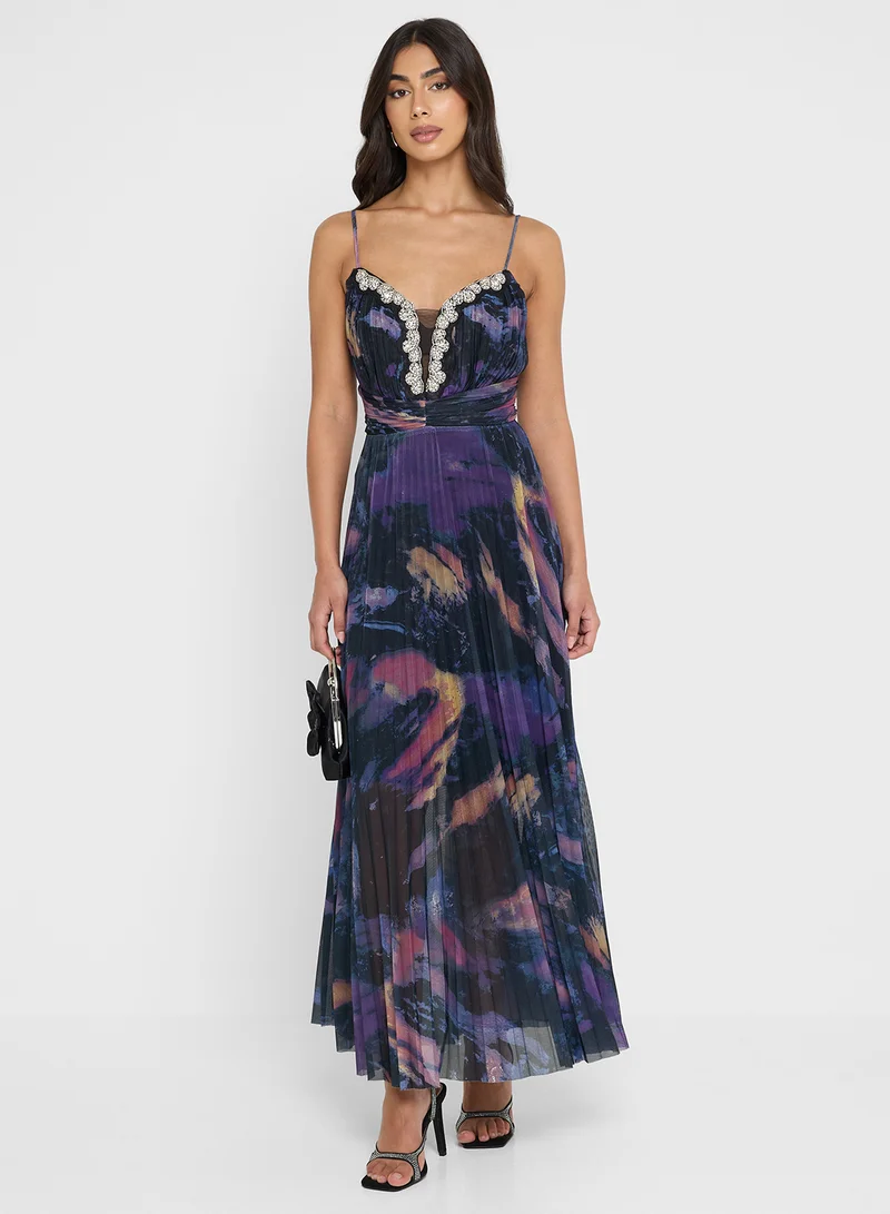 ايلا ليمتد اديشن Pleated Dress With Embellished Neckline