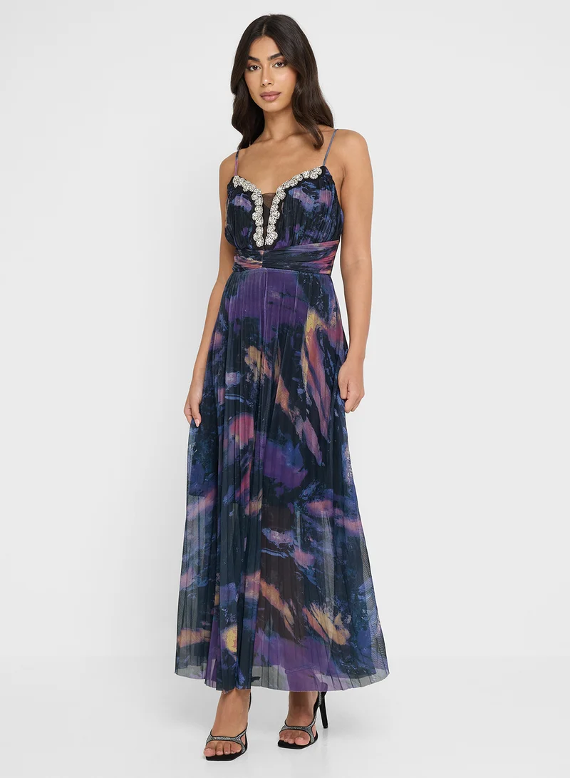 Ella Limited Edition Pleated Dress With Embellished Neckline