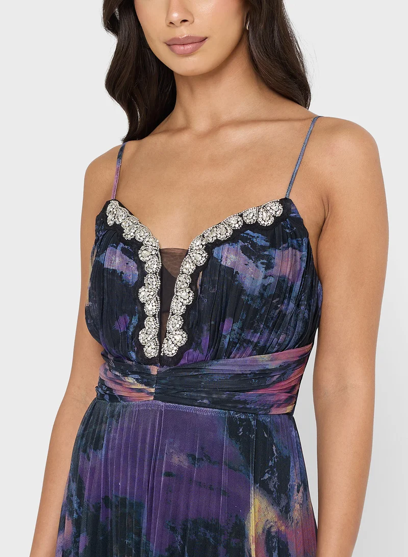 Ella Limited Edition Pleated Dress With Embellished Neckline