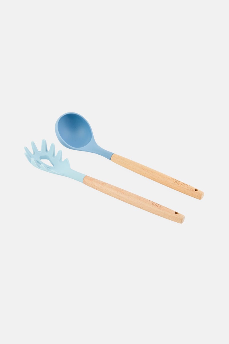 Phantom Chef 2 Pcs Silicone And Wood Pasta And Ladle Set, Multicolor - Image 2