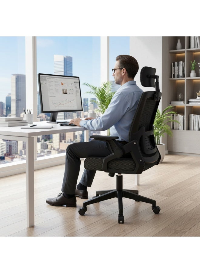 بيوينتي كرسي من ليور أون ذا للمكتب وغرفة المعيشة والدراسة والاجتماعات، مع مسند رأس وذراعين قابلين للتعديل وارتفاع قابل للضبط ودوران 360 درجة، مصنوع من البلاستيك، باللون الأسود - Image 5