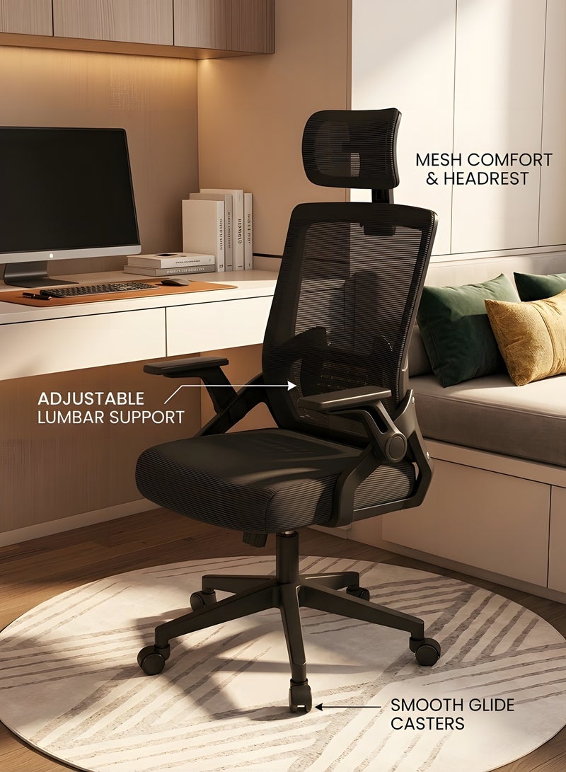 Beauenty Gaming Chair Office Chair Ergonomic OfficeChair, Breathable Mesh Design High Back DeskChair with Adjustable Headrest Swivel Armrest and Lumbar Support (black) - Image 2