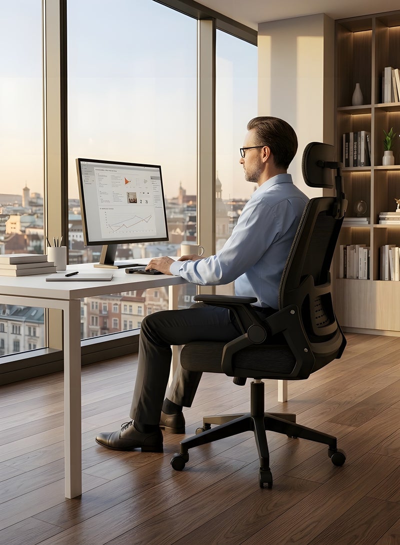 Beauenty Gaming Chair Office Chair Ergonomic OfficeChair, Breathable Mesh Design High Back DeskChair with Adjustable Headrest Swivel Armrest and Lumbar Support (black) - Image 5