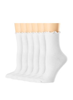 GUDOO Womens Socks, Ruffle Turn-Cuff Casual Crew Socks Breathable Cool Knit Cotton Lettuce Ankle Frilly Sock 6 Pack  - Image 1