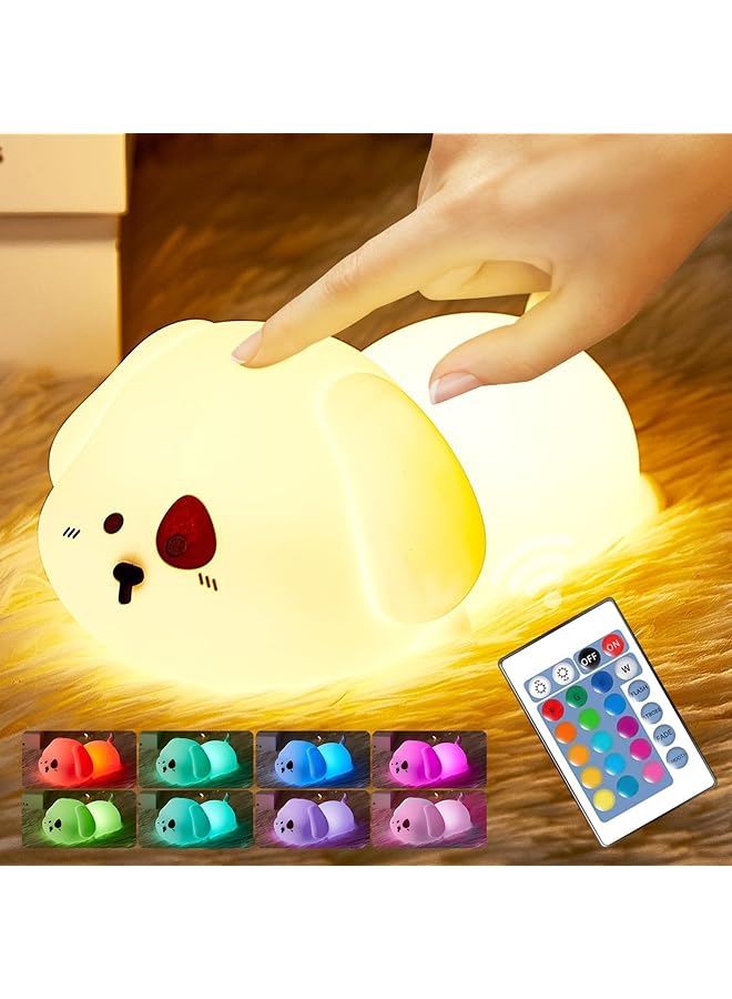 The Bros Cute Puppy Night Light For Kids Room Bedroom, Soft Silicone Night Lamp With Remote Control, 3 Timing, Dimmable Nursery Light, 1200mAh Rechargeable Portable Bedside Touch Lamp, Gifts For Boys Girls - Image 1