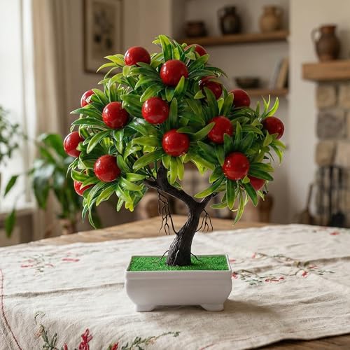 Dekorly Artificial Fake Bonsai Potted Japanese Pine Bookshelf Decor, Artificial Eucalyptus Bonsai Plant for Office Tabletop Decor | Indoor Cabinet Decoration (Hasraj-CherryFlower, Height : Upto 22CM) - Image 4