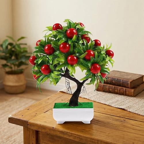 Dekorly Artificial Fake Bonsai Potted Japanese Pine Bookshelf Decor, Artificial Eucalyptus Bonsai Plant for Office Tabletop Decor | Indoor Cabinet Decoration (Hasraj-CherryFlower, Height : Upto 22CM) - Image 2