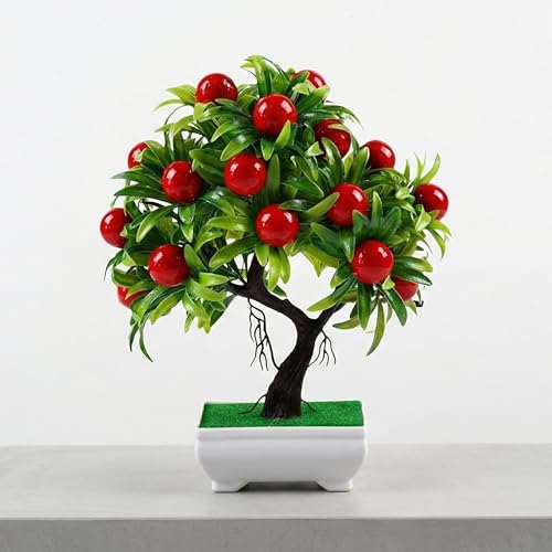 Dekorly Artificial Fake Bonsai Potted Japanese Pine Bookshelf Decor, Artificial Eucalyptus Bonsai Plant for Office Tabletop Decor | Indoor Cabinet Decoration (Hasraj-CherryFlower, Height : Upto 22CM) - Image 1