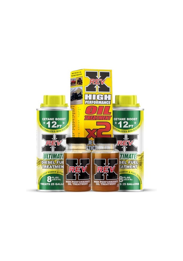 REV X Super Ultimate Kit for Diesel  HighPerformance Oil Additive  4 fl oz 2 Pack  Ultimate Diesel Additive  8 fl oz 2 Pack - Image 1