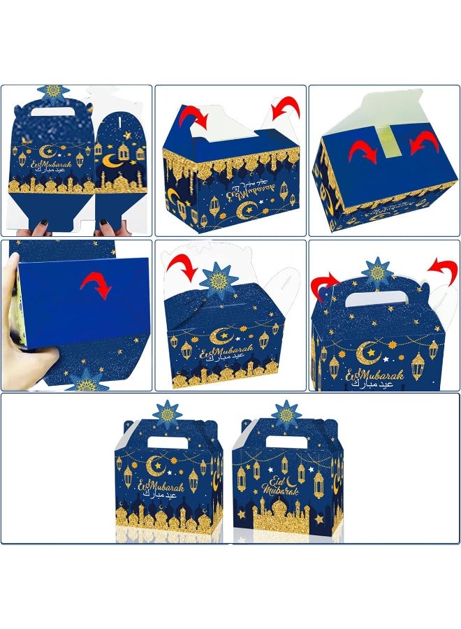 Chielor 12 Pcs Eid Mubarak Treat Gifts Boxes, DIY Ramadan Eid Party Favor, Gable Goodie Candy Boxes for Muslim al-Fitr Present Supplies Islamic Party Decoration (Blue Purple) - Image 4