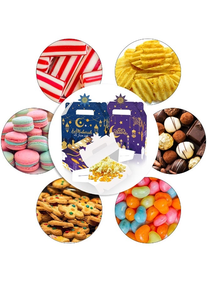 Chielor 12 Pcs Eid Mubarak Treat Gifts Boxes, DIY Ramadan Eid Party Favor, Gable Goodie Candy Boxes for Muslim al-Fitr Present Supplies Islamic Party Decoration (Blue Purple) - Image 5