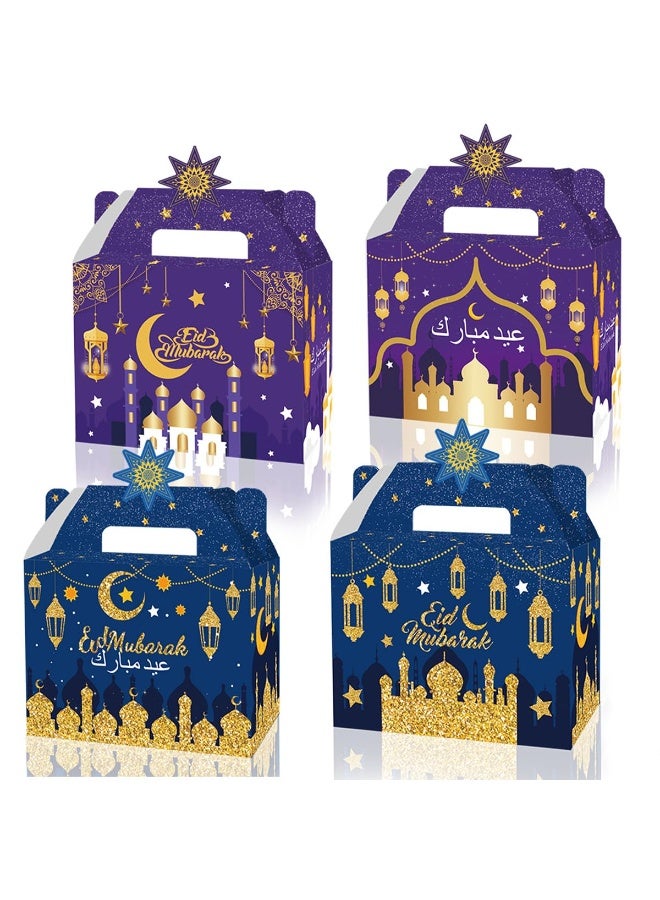 Chielor 12 Pcs Eid Mubarak Treat Gifts Boxes, DIY Ramadan Eid Party Favor, Gable Goodie Candy Boxes for Muslim al-Fitr Present Supplies Islamic Party Decoration (Blue Purple) - Image 1