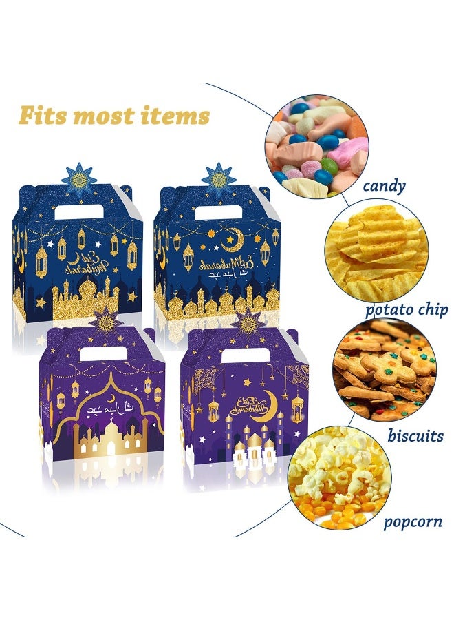 Chielor 12 Pcs Eid Mubarak Treat Gifts Boxes, DIY Ramadan Eid Party Favor, Gable Goodie Candy Boxes for Muslim al-Fitr Present Supplies Islamic Party Decoration (Blue Purple) - Image 2