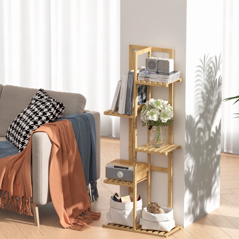 Laiensia Bamboo 5 Tier 6 Potted Plant Stand Rack Multiple Flower Pot Holder Shelf, Indoor&Outdoor Planter Display Shelves for Patio Garden, Living Room, Corner Balcony and Bedroom,Wood Color - Image 3
