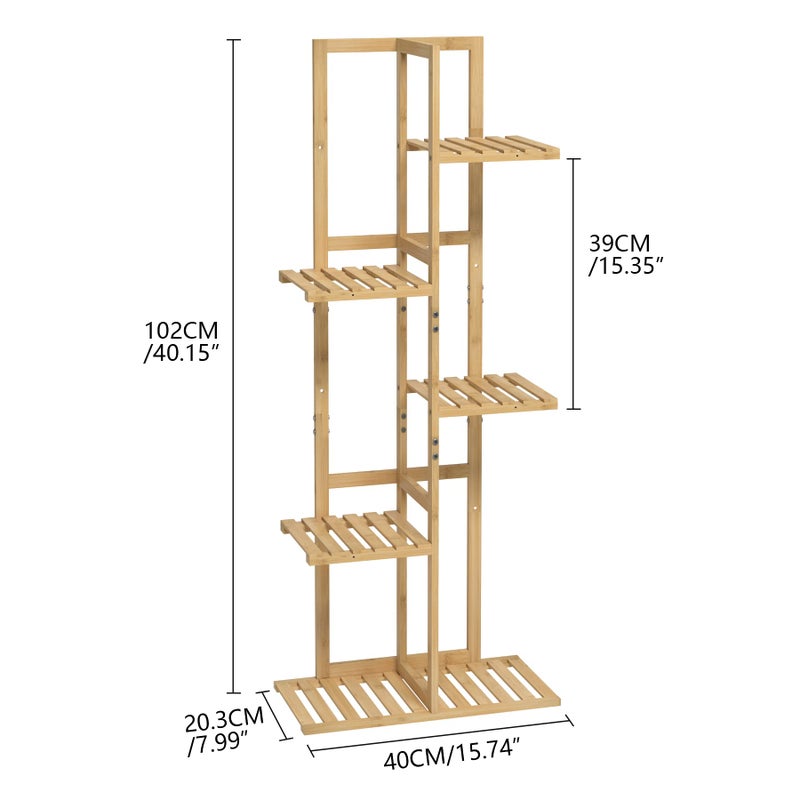 Laiensia Bamboo 5 Tier 6 Potted Plant Stand Rack Multiple Flower Pot Holder Shelf, Indoor&Outdoor Planter Display Shelves for Patio Garden, Living Room, Corner Balcony and Bedroom,Wood Color - Image 5