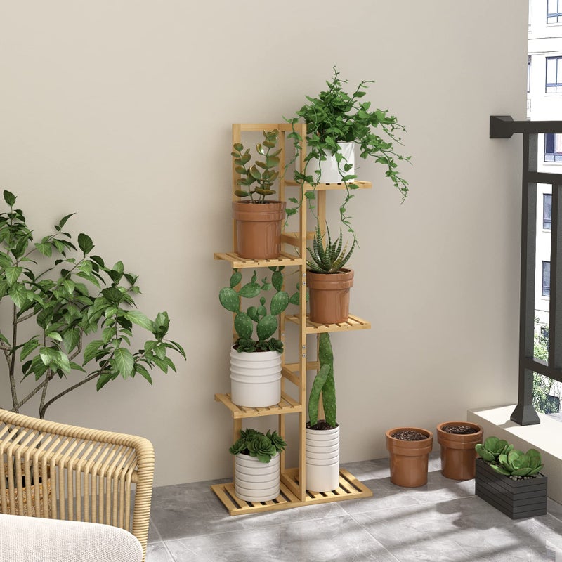 Laiensia Bamboo 5 Tier 6 Potted Plant Stand Rack Multiple Flower Pot Holder Shelf, Indoor&Outdoor Planter Display Shelves for Patio Garden, Living Room, Corner Balcony and Bedroom,Wood Color - Image 4