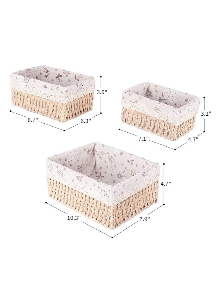 An organizer basket set made of high-quality imported rattan to organize all items, consisting of 3 pieces of sizes (multi-colored)