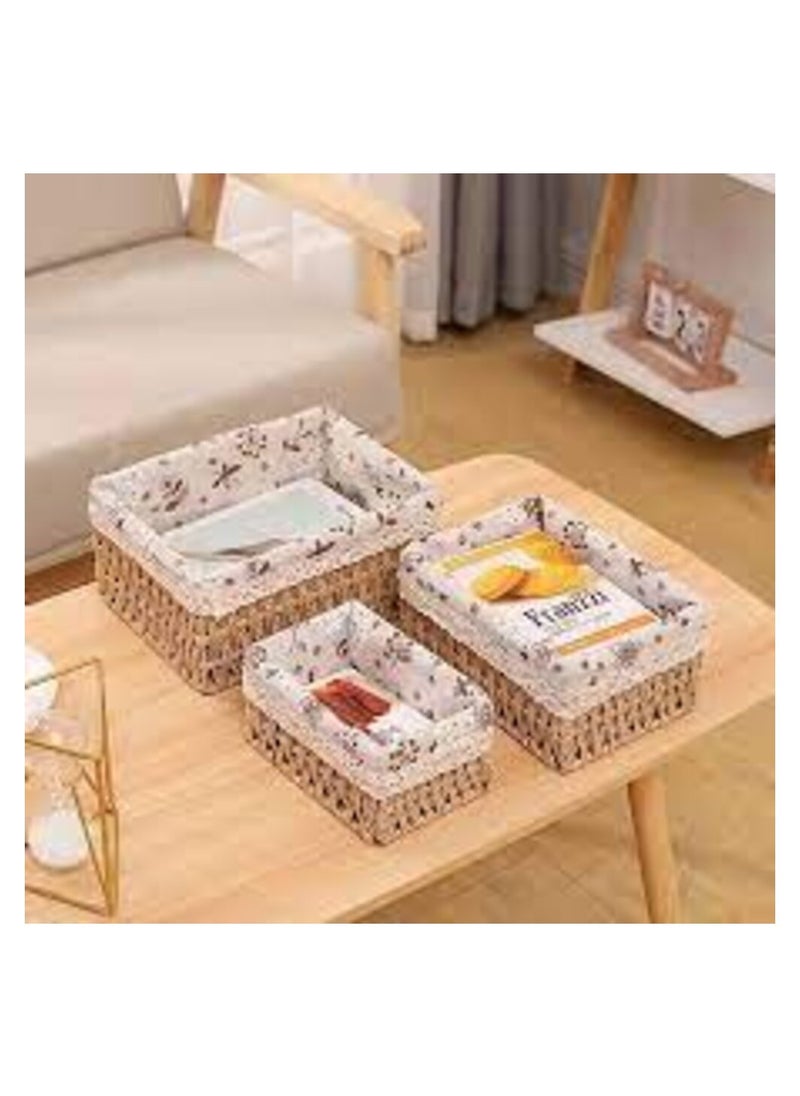 An organizer basket set made of high-quality imported rattan to organize all items, consisting of 3 pieces of sizes (multi-colored)