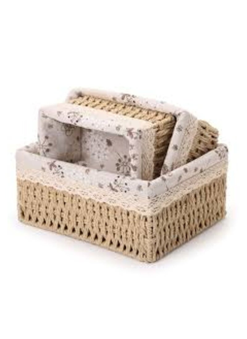 An organizer basket set made of high-quality imported rattan to organize all items, consisting of 3 pieces of sizes (multi-colored)