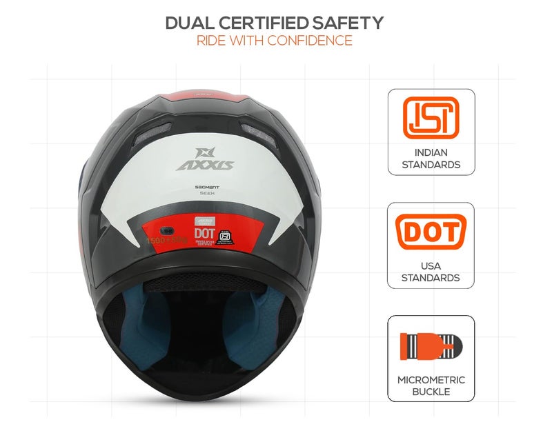 AXXIS Segment Seek Full Face Helmet | ISI & DOT Certified | Anti-Scratch Treated Visor | Lightweight Polycarbonate Shell | Enhanced Ventilation for Daily Riding (Red Grey, L) - Image 5