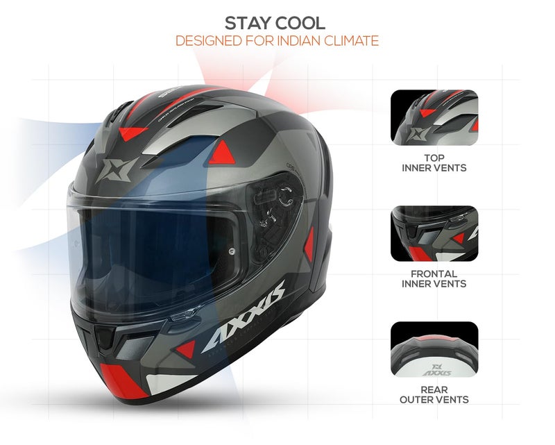 AXXIS Segment Seek Full Face Helmet | ISI & DOT Certified | Anti-Scratch Treated Visor | Lightweight Polycarbonate Shell | Enhanced Ventilation for Daily Riding (Red Grey, L) - Image 3
