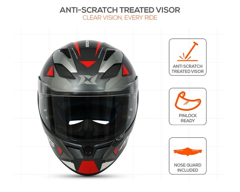 AXXIS Segment Seek Full Face Helmet | ISI & DOT Certified | Anti-Scratch Treated Visor | Lightweight Polycarbonate Shell | Enhanced Ventilation for Daily Riding (Red Grey, L) - Image 4