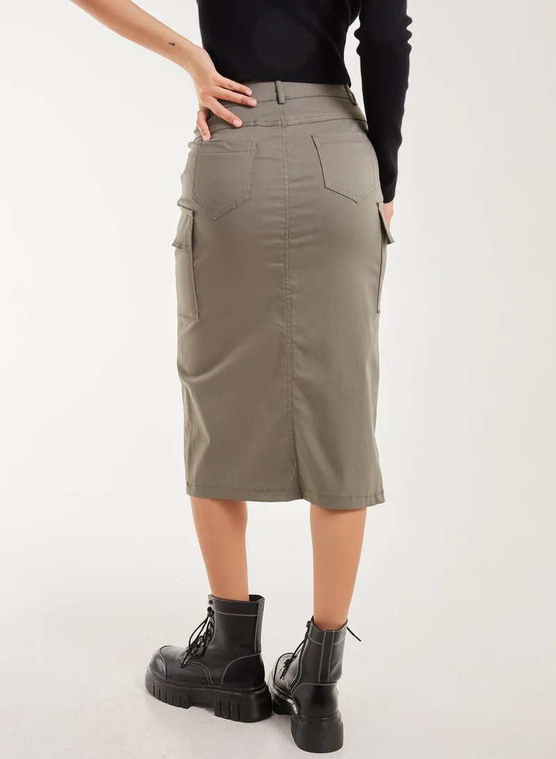 بينك فانيلا Utility Cargo Midi Slit Skirt
