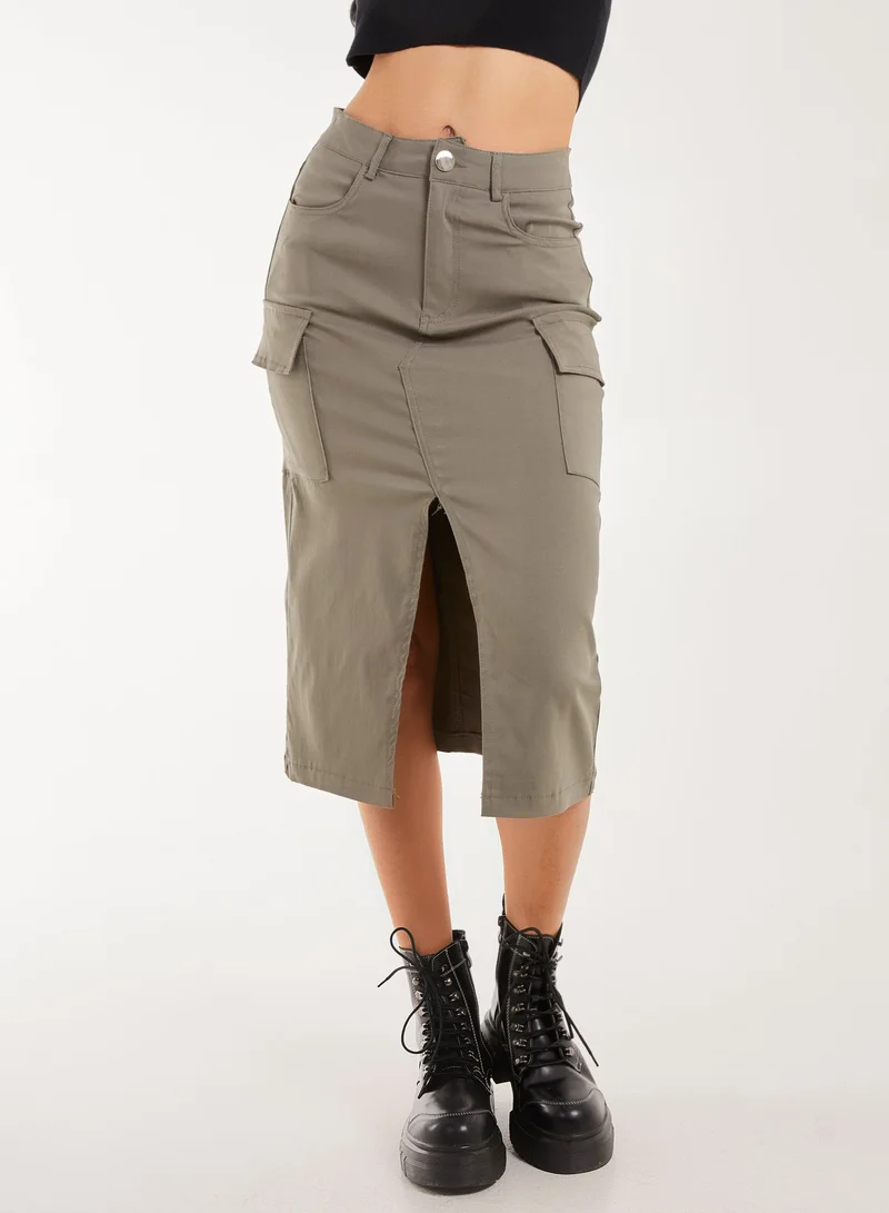 بينك فانيلا Utility Cargo Midi Slit Skirt