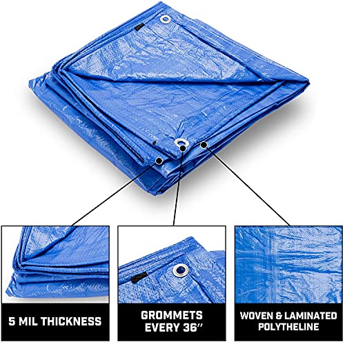 B-Air Grizzly Tarps by B-Air 10' x 14' Large Multi-Purpose Waterproof Heavy Duty Poly Tarp with Grommets Every 36", 8x8 Weave, 5 Mil Thick, for Home, Boats, Cars, Camping, Protective Cover, Blue - Image 4
