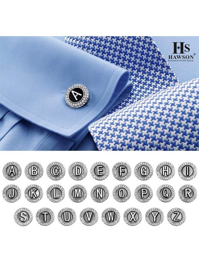 HAWSON A-Z Initial Cufflinks For Men And Women With Clear Crystal, Silver Color Rasied Letter A-Z Cuff Links For French Shirt, Gift For Normal And Business Wearing - A - Image 2