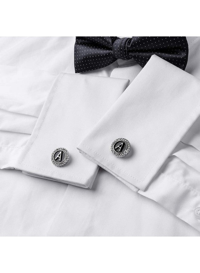 HAWSON A-Z Initial Cufflinks For Men And Women With Clear Crystal, Silver Color Rasied Letter A-Z Cuff Links For French Shirt, Gift For Normal And Business Wearing - A - Image 4