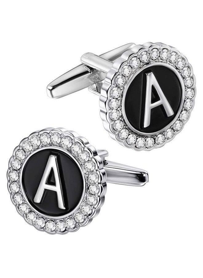 HAWSON A-Z Initial Cufflinks For Men And Women With Clear Crystal, Silver Color Rasied Letter A-Z Cuff Links For French Shirt, Gift For Normal And Business Wearing - A - Image 1