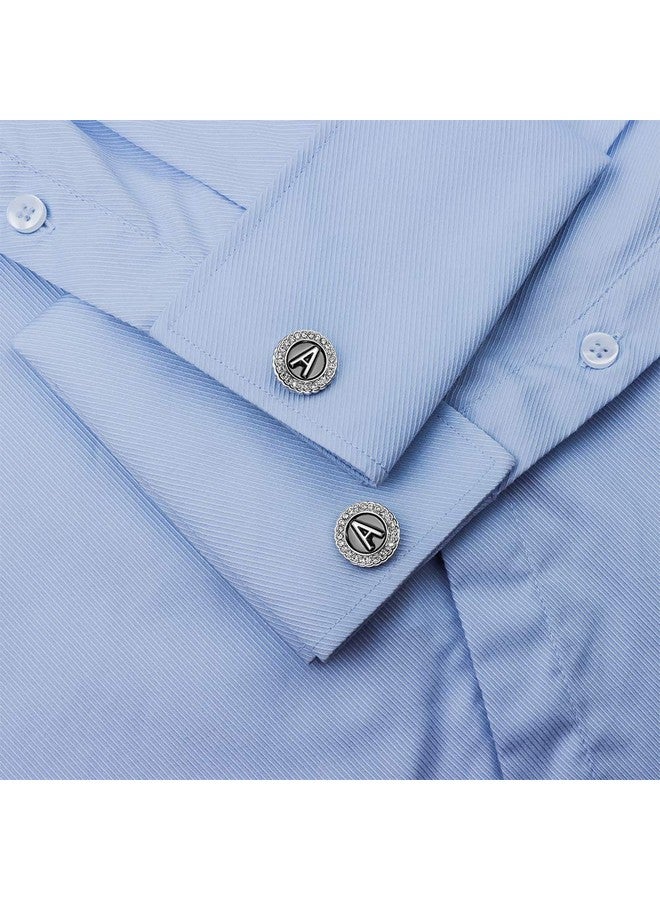 HAWSON A-Z Initial Cufflinks For Men And Women With Clear Crystal, Silver Color Rasied Letter A-Z Cuff Links For French Shirt, Gift For Normal And Business Wearing - A - Image 5