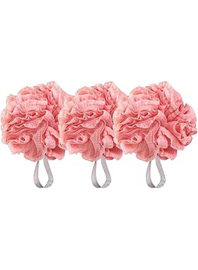 Red Lace Bath Mesh Poufs 3 Pack Exfoliating Shower Sponge Balls Body Scrubber - Image 1