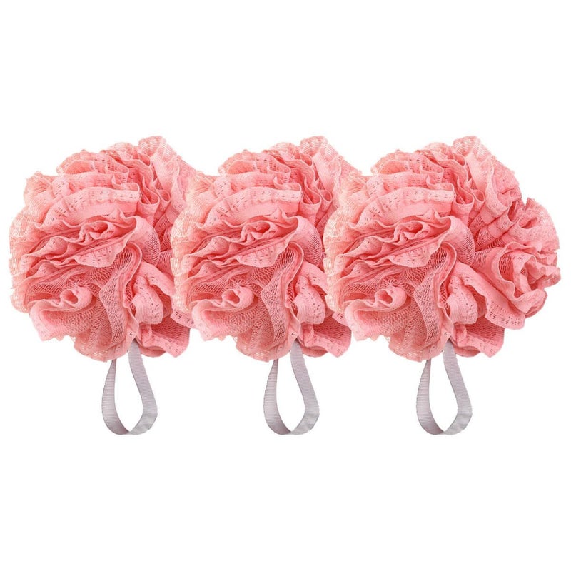 Red Lace Bath Mesh Poufs 3 Pack Exfoliating Shower Sponge Balls Body Scrubber - Image 2