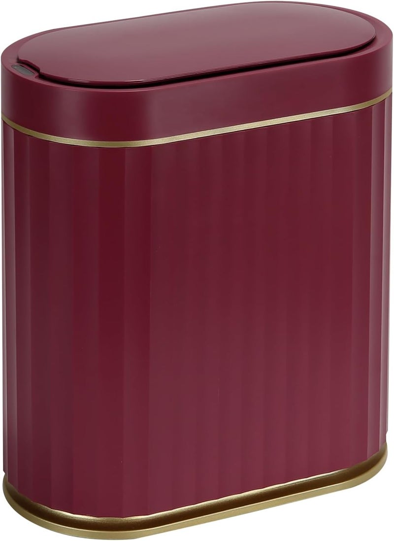 ELPHECO Bathroom Motion Sensor Trash can 2 Gallon Automatic Garbage Can, Slim Plastic Smart Trash Can with Lid, Commercial Intelligent Trash Bin for Bedroom, Bathroom, Office, Burgundy - Image 1