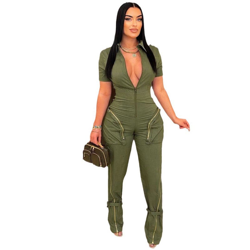 K3172 High Quality Summer Zipper Pocket Overalls - Image 1