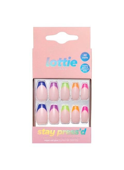Lottie London Stay Press'd Press-On False Nails With Glue Neon Vibes Pack of 30