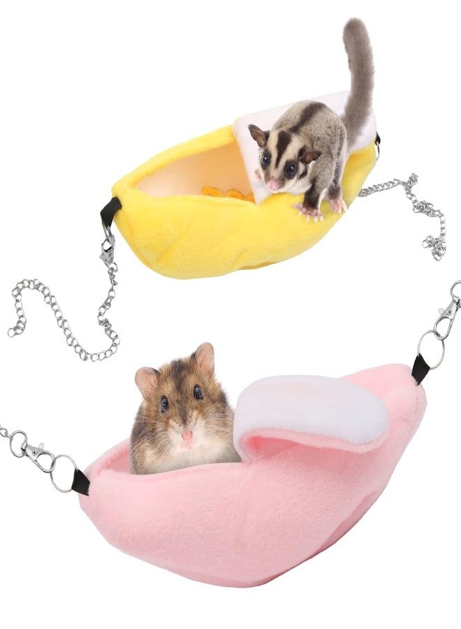DQITJ 2 Pack Sugar Glider Bed House Hamster Banana Warm Hammock Small Animal Cage Nest (Pink and Yellow) - Image 1