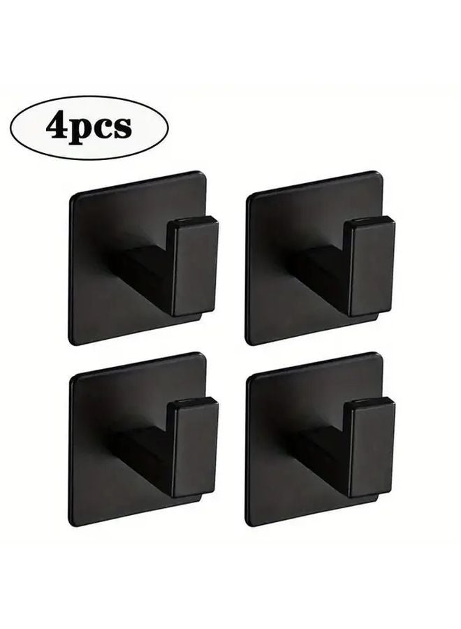 Black 4pcs Heavy Duty Metal Wall Mounted Towel Hanger with Shower Hook - Image 1