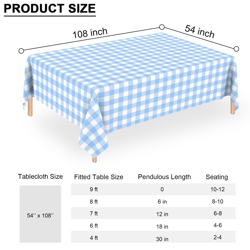 QISOLIY 4 Pcs Light Blue Gingham Tablecloth Blue Disposable Plastic Checkered Table Cloths For Parties Disposable, Waterproof Rectangular Blue Table Cover For Camping, Birthday, Party, Picnic 54    108 Inch - Image 5